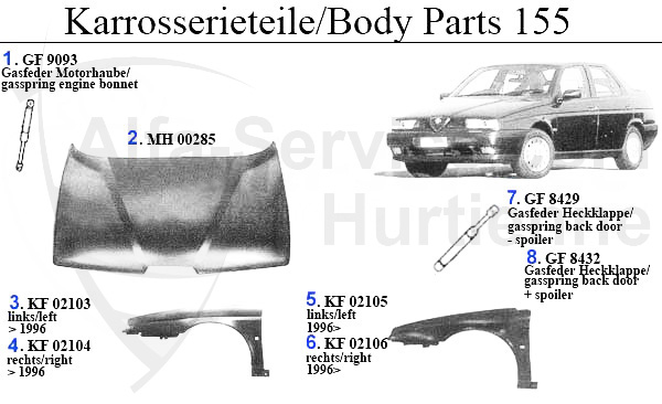 Alfa-Service - Gasfeder Motorhaube 155 OE.60564112, gas spring for bonnet  GF9093