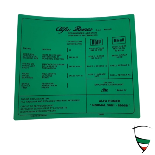 STICKER LUBRICANT REGULATION NORTH