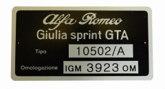 Typenschild Gta 1600 (10502/A) Alu 45x85mm