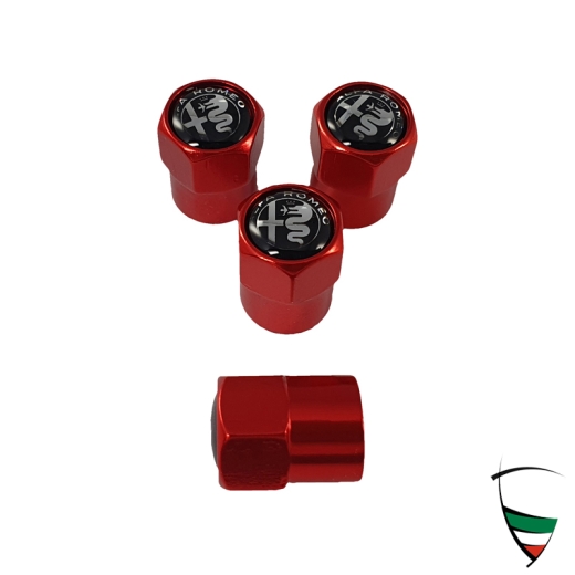 Set di tappi per valvole in metallo rosso esagono emblema Alfa Romeo bianco/nero