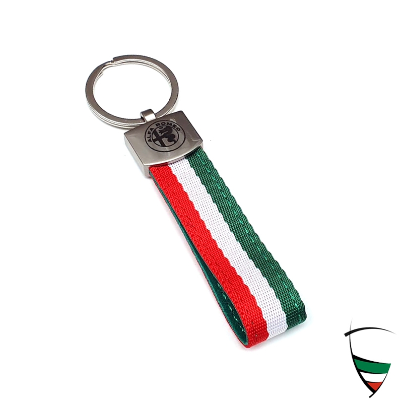 Schlüsselanhänger Textil Tricolore 123x22mm mit Karabiner & zwei Schlüsselringen