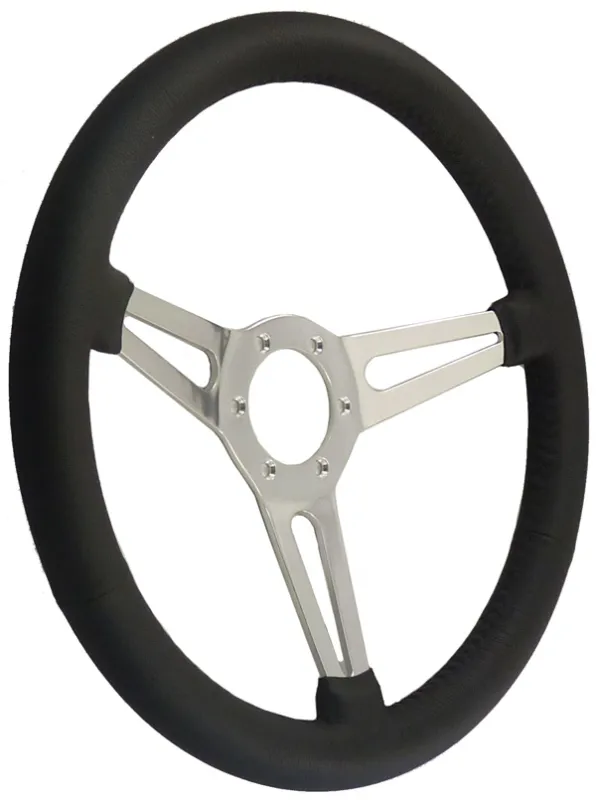 volante con tre raggi pelle nera liscia 380mm foro clacson 60mm,fori fissaggio 74mm, senza omologazione