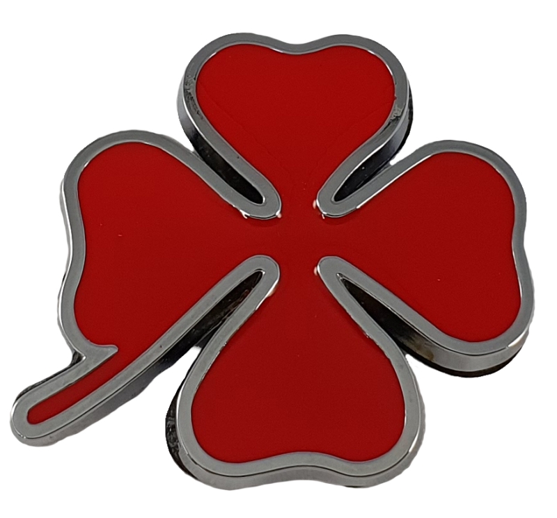 MODEL SIGN CLOVERLEAF RED 35x35MM SILVER EDGE