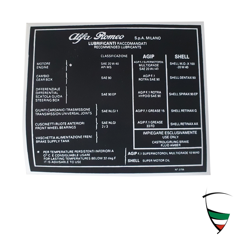 Aufkleber Ölsorten/Viskosität schwarz