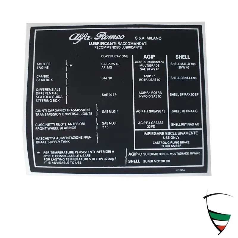 STICKER - KIND OF OIL/VISCOSITY