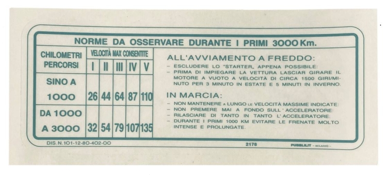 STICKER "RUNNING-IN INSTRUCTION" 1.3