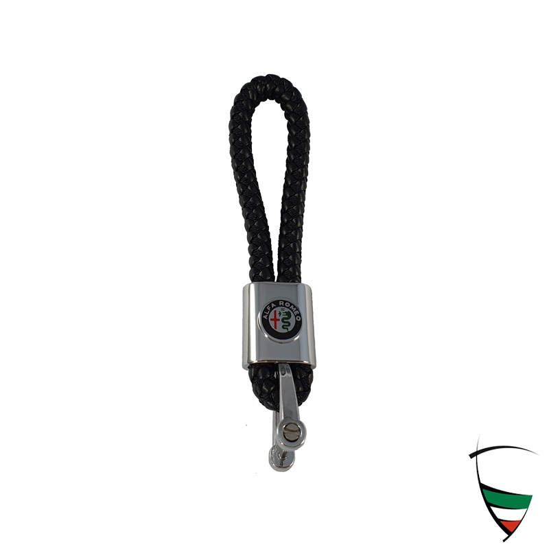 KEY CHAIN FAUX LEATHER BLACK BRAIDED 115x20MM WITH SCREWED SOCKET