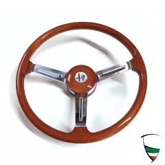 WOOD STEERING WHEEL ALFA ROMEO 1.SERIES 1300-1750cc,SILVER EMBLEM,FLAT TYPE 380mm