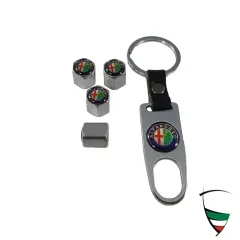 Set di tappi valvola in metallo cromato esagono 11mm con anello chiave emblema Alfa Romeo colorato