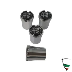 Set di tappi per valvole in metallo cromato liscio Emblema Alfa Romeo bianco/nero