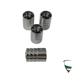 Set di tappi per valvole in metallo cromato cilindrico Alfa Romeo emblema nero/bianco