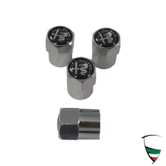 Set di tappi per valvole in metallo cromato esagonale Emblema Alfa Romeo bianco/nero