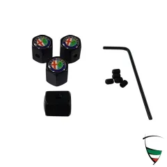 Set di tappi valvola in metallo nero esagonale antifurto Alfa Romeo emblema colorato