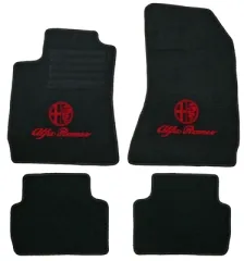 tappetini 159 >04/08 neri/emblema rosso, superficie retro in Latex